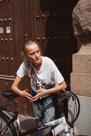 Protester in front of Swedish Parliament